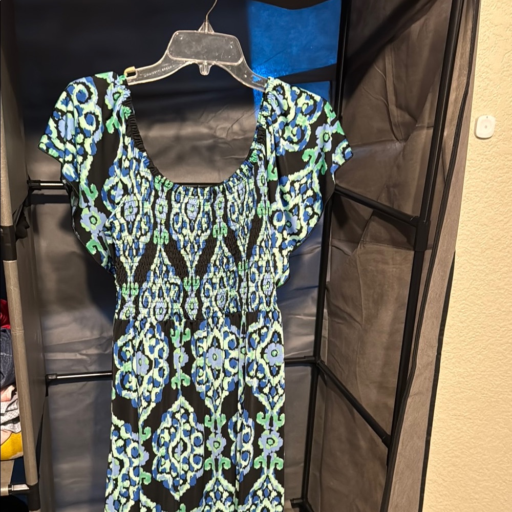 Magic Blue and Black Casual Maxi Sundress